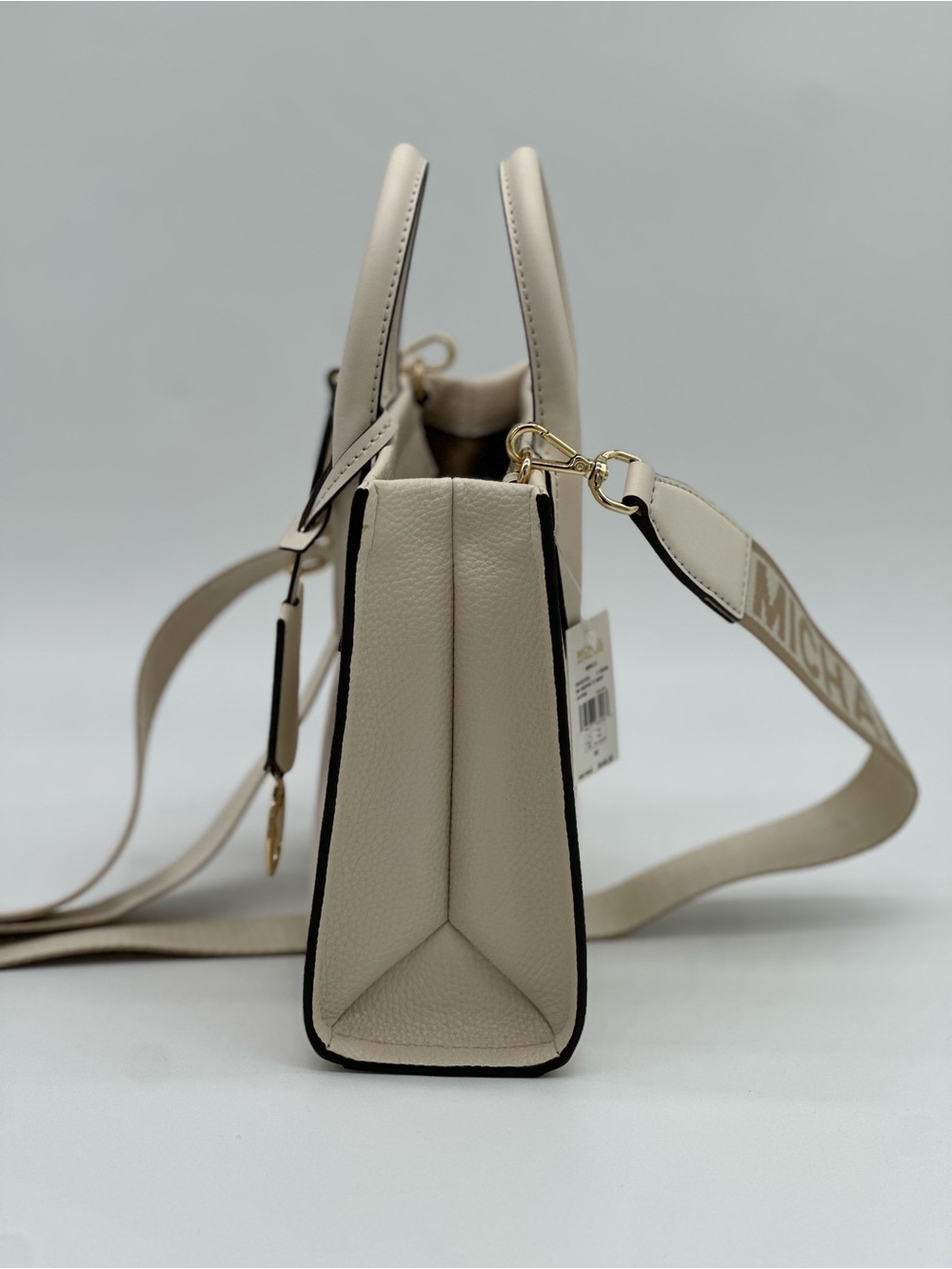 Michael Kors Cream Leather Satchel with Logo Strap and MK Charm - Picture 3 of 10